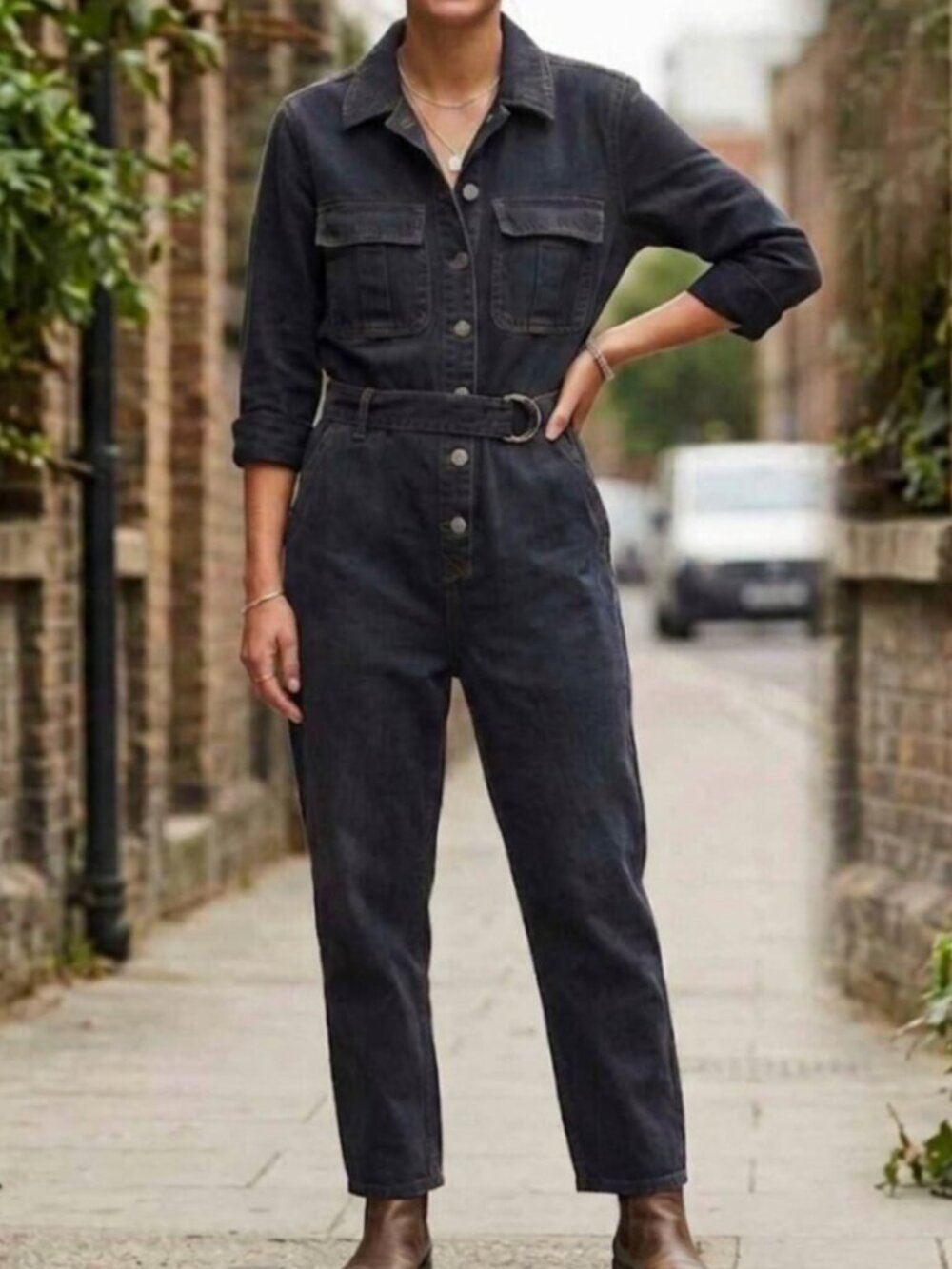 Topshop Washed Black Denim Utility Boiler Jumpsuit US 2 / UK 6